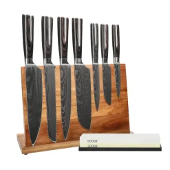 Shinrai Knives - Damascus Print 7-delige Messenset + Messenblok + Slijpsteen