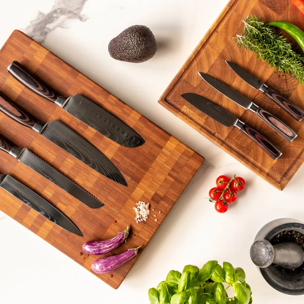 Shinrai Knives - Damascus Print 5-delig + Magnetisch Messenblok Enkelzijdig