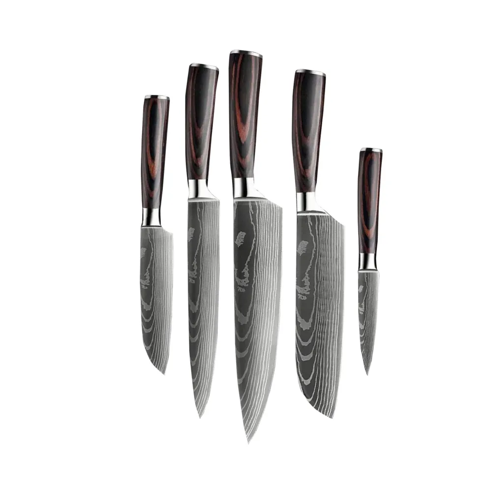 Shinrai Knives - Damascus Print 5-delig + Magnetisch Messenblok Enkelzijdig