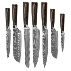 Shinrai Knives - Damascus Print 7-delige Messenset + Messenblok Robur