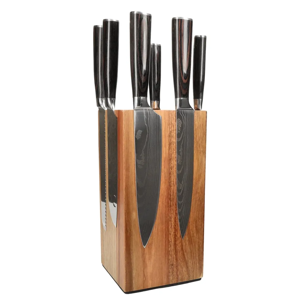 Shinrai Knives - Damascus Print 7-delige Messenset + Messenblok Robur