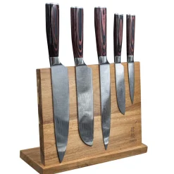 Shinrai Knives - Damascus Print 5-delige Messenset + Magnetisch Messenblok Dubbelzijdig