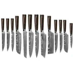 Shinrai Knives - Damascus Print 14-delige Messenset - Master collection XL set + Blok