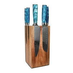 Shinrai Knives - Damascus Print Sapphire 6-delige Messenset + Messenblok Robur