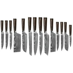 Shinrai Knives - Damascus Print 15-delige Messenset - Master collection XXL set + Blok