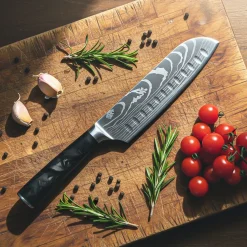 Shinrai Knives - Damascus Print Epoxy Onyx 2-delige Messenset - Santoku + Schilmes