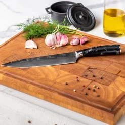 Shinrai Knives - Damascus Print Epoxy Onyx 4-delige Messenset - Koksmes + Broodmes + Nakiri + Schilmes