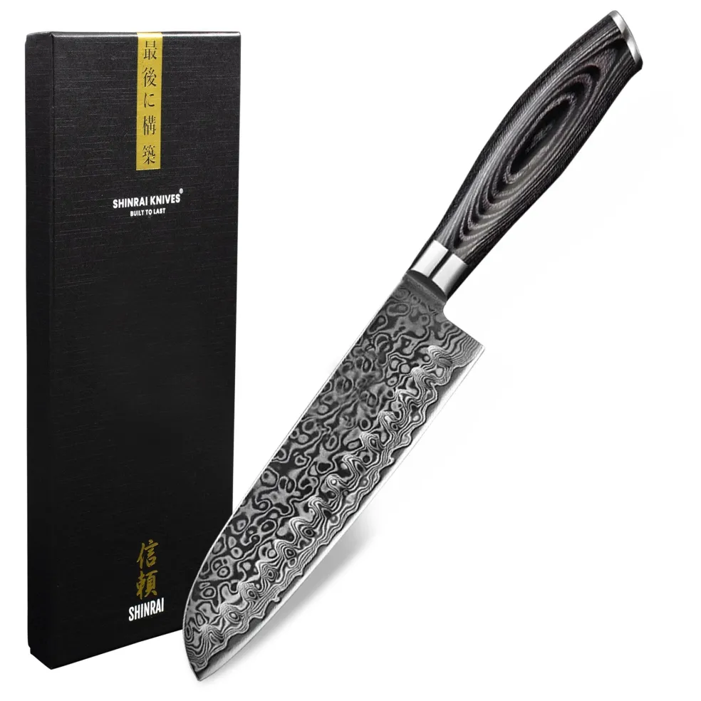 Shinrai Knives - Damast Pakka Wood Santoku 18 cm