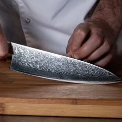 Shinrai Knives - Damast Pakka Wood 6-delige Messenset + Magnetisch Messenblok Dubbelzijdig - Zwart