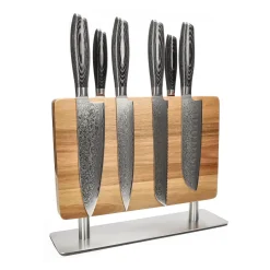 Shinrai Knives - Damast Pakka Wood 6-delige Messenset + Messenblok Stans