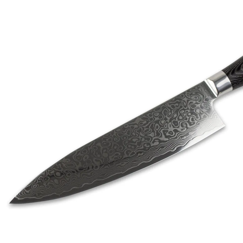 Shinrai Knives - Damast Pakka Wood 6-delige Messenset + Magnetisch Messenblok Scalae - Acacia hout