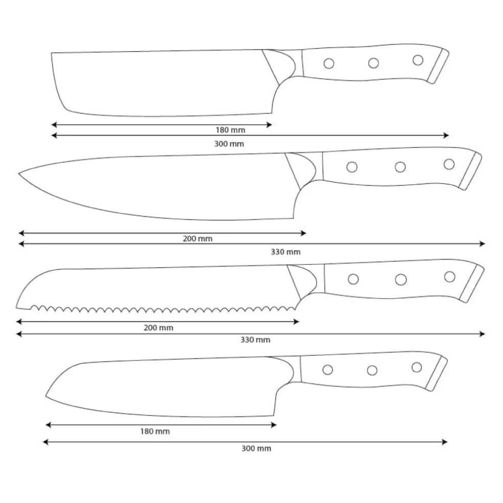 Shinrai Knives - Eclipse 4-delige Damascus Messenset - Koksmes + Nakiri + Santoku + Broodmes