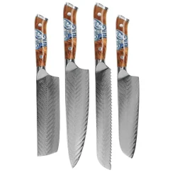 Shinrai Knives - Eclipse 4-delige Damascus Messenset - Koksmes + Nakiri + Santoku + Broodmes