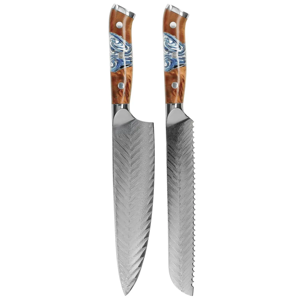 Shinrai Knives - Eclipse 2-delige Damascus Messenset - Koksmes + Broodmes