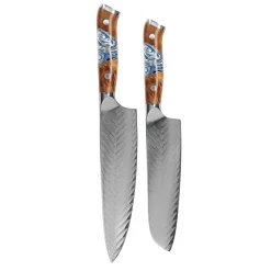 Shinrai Knives - Eclipse 2-delige Damascus Messenset - Koksmes + Santoku mes