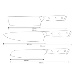 Shinrai Knives - Eclipse 3-delige Damascus Messenset - Koksmes + Nakiri + Santoku