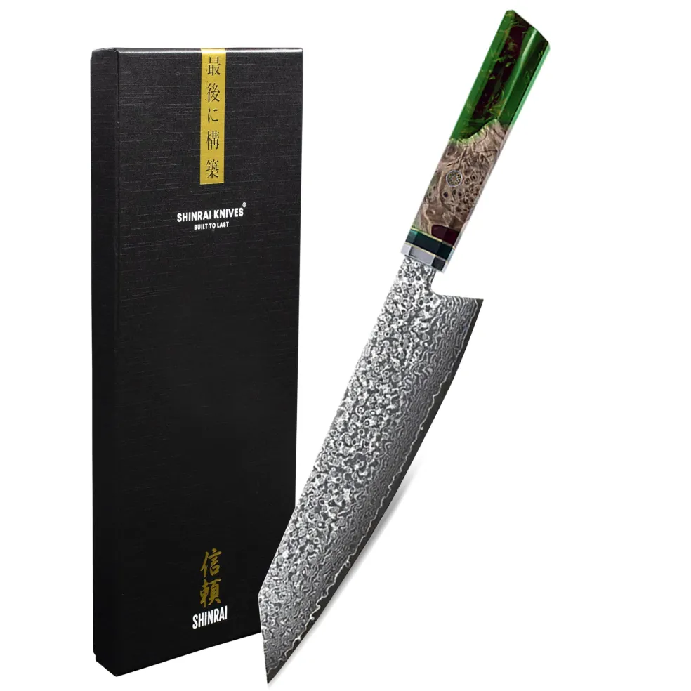 Shinrai Knives - Emerald Octagon Damascus Kiritsuke 23 cm - Special Edition