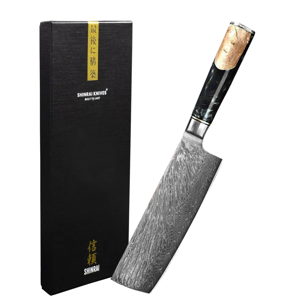 Shinrai Knives - Epoxy Onyx Damascus Nakiri mes 18 cm