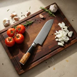 Shinrai Knives - Epoxy Onyx 3-delige Damascus Messenset - Koksmes + Nakiri + Santoku
