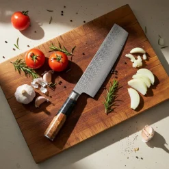 Shinrai Knives - Epoxy Onyx 3-delige Damascus Messenset - Koksmes + Nakiri + Santoku