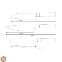 Shinrai Knives - Epoxy Onyx 3-delige Damascus Messenset - Koksmes + Nakiri + Santoku