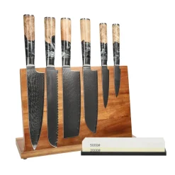 Shinrai Knives - Epoxy Onyx 6-delige Messenset + Messenblok + Slijpsteen