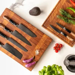 Shinrai Knives - Epoxy Onyx 6-delige Messenset + Messenblok Robur