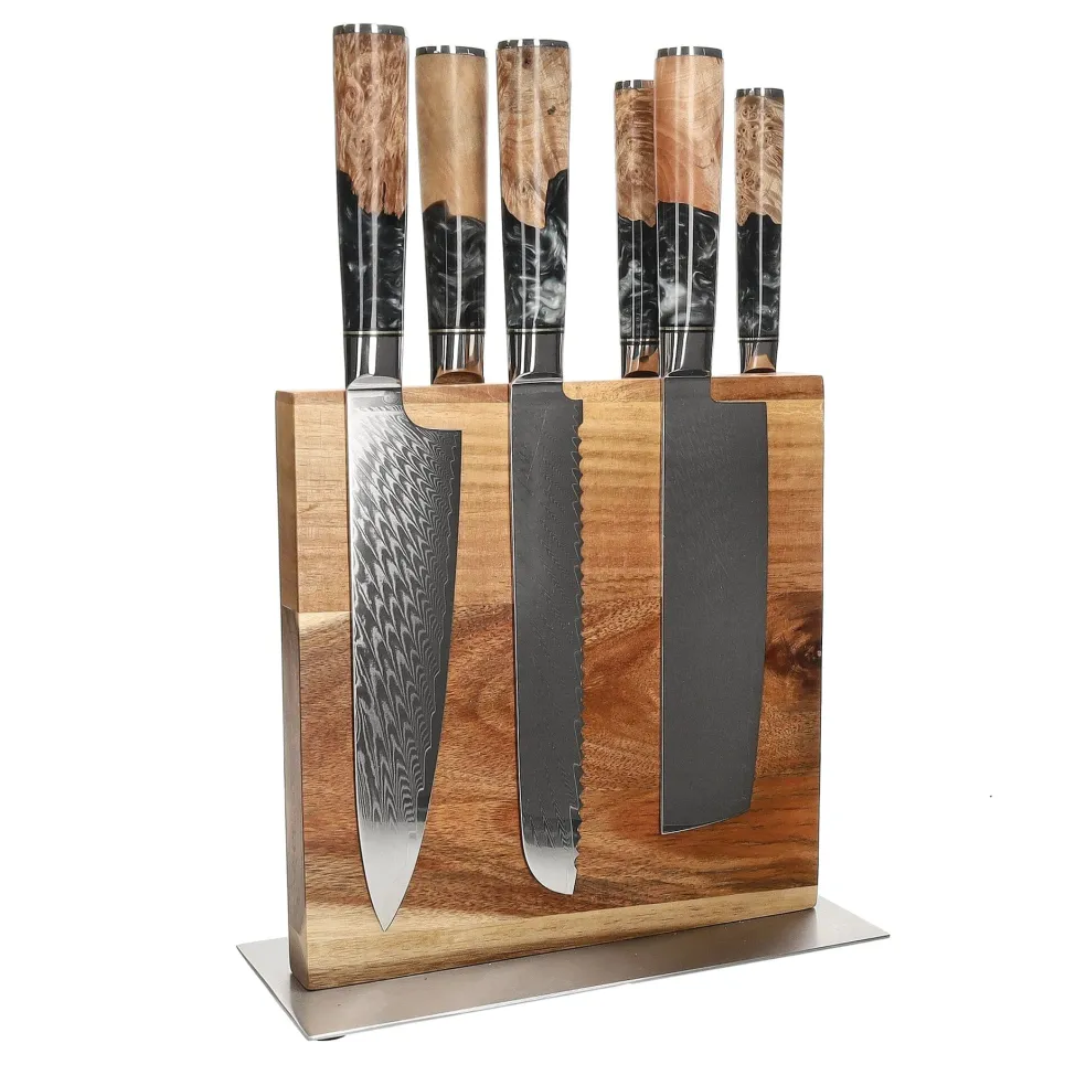 Shinrai Knives - Epoxy Onyx 6-delige Messenset + Messenblok Cito dubbelzijdig