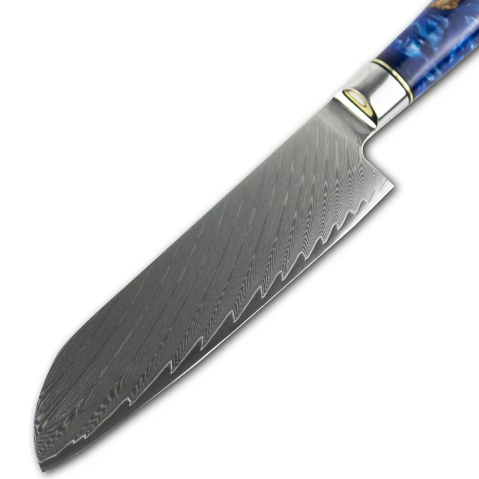 Shinrai Knives - Epoxy Sapphire Damascus Santoku 18 cm