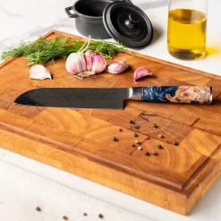 Shinrai Knives - Epoxy Sapphire Damascus Santoku 18 cm