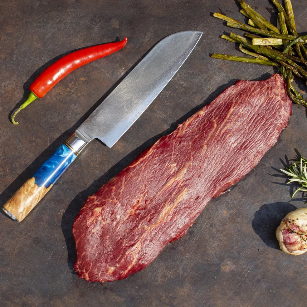 Shinrai Knives - Epoxy Sapphire Damascus Santoku 18 cm