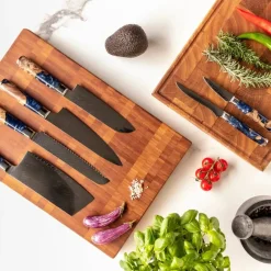 Shinrai Knives - Epoxy Sapphire 6-delige Messenset + Messenblok Robur