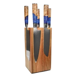 Shinrai Knives - Epoxy Sapphire 6-delige Messenset + Messenblok Robur