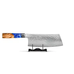 Shinrai Knives - Epoxy Sapphire 2-delige Damascus Messenset - Koksmes + Nakiri