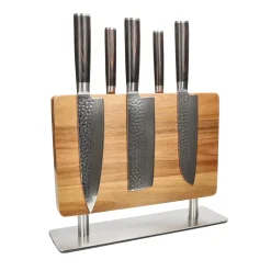 Shinrai Knives - Hammered Damast BR 5-delige Messenset + Messenblok Stans