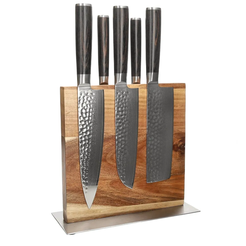 Shinrai Knives - Hammered Damast BR 5-delige Messenset + Messenblok Cito dubbelzijdig