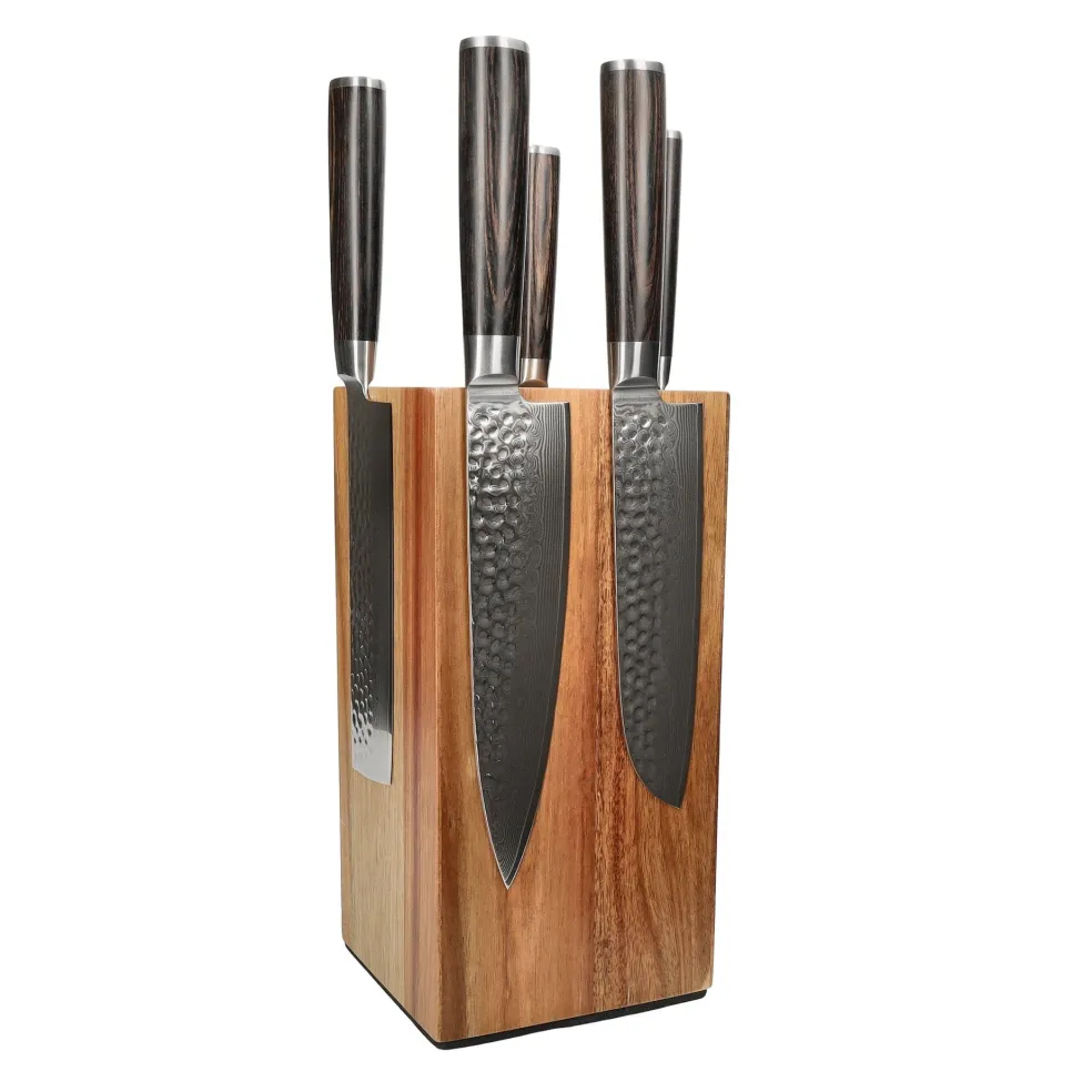 Shinrai Knives - Hammered Damast BR 5-delige Messenset + Messenblok Robur