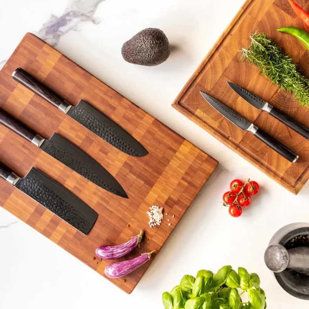 Shinrai Knives - Hammered Damast BR 5-delige Messenset + Messenblok Robur