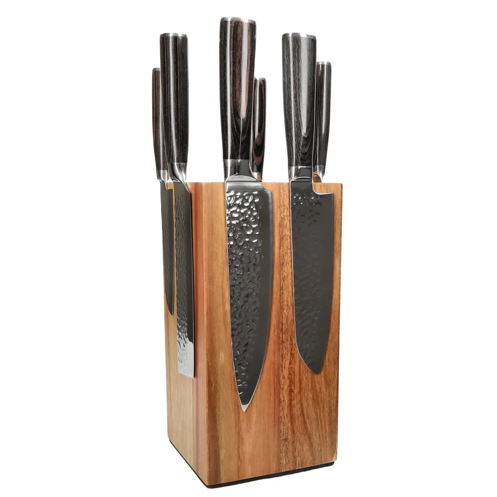 Shinrai Knives - Hammered RVS 6-delige Messenset + Messenblok Robur