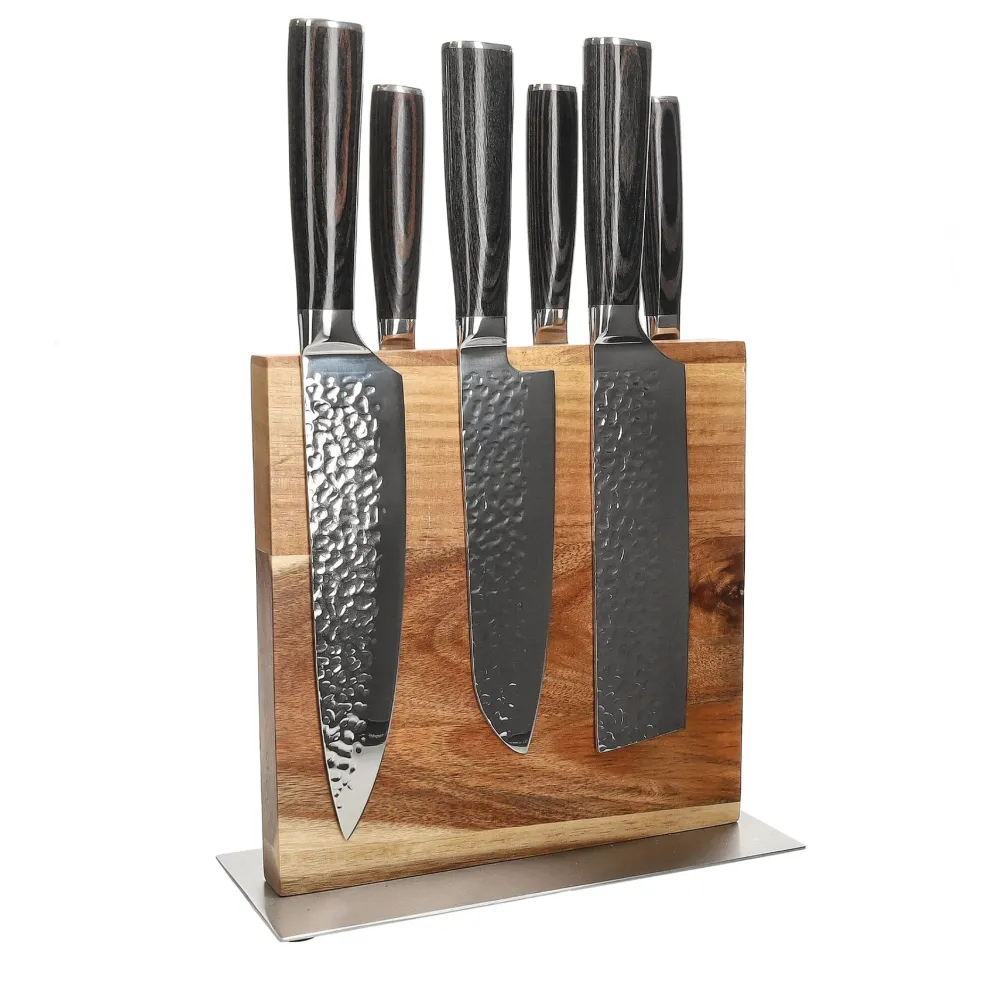 Shinrai Knives - Hammered RVS 6-delige Messenset + Messenblok Cito dubbelzijdig