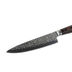 Shinrai Knives - Hammered RVS 6-delige Messenset + Magnetisch Messenblok Scalae - Acacia hout