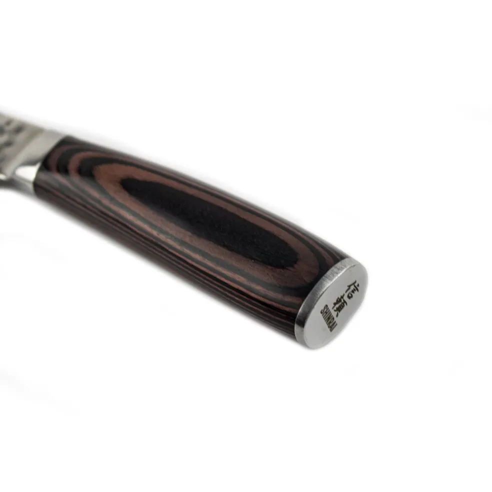 Shinrai Knives - Hammered RVS 6-delige Messenset + Magnetisch Messenblok Scalae - Acacia hout