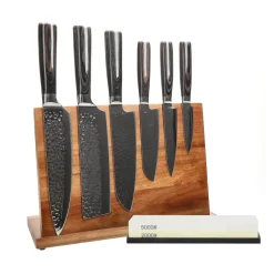 Shinrai Knives - Hammered RVS 6-delige Messenset + Messenblok + Slijpsteen