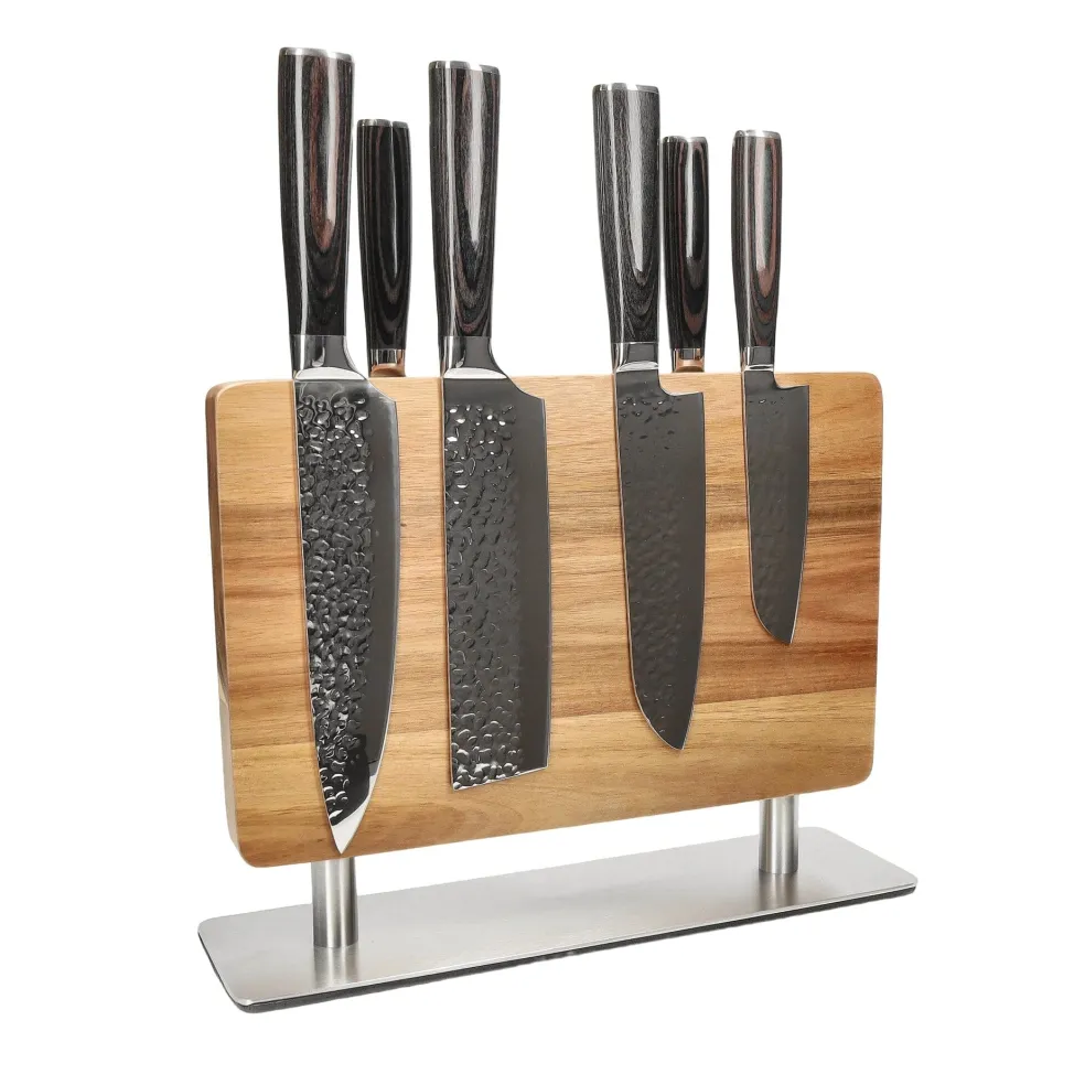 Shinrai Knives - Hammered RVS 6-delige Messenset + Messenblok Stans