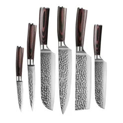 Shinrai Knives - Hammered RVS 6-delige Messenset + Messenblok Stans