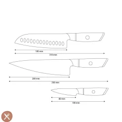 Shinrai Knives - Hikari Damascus 3-delige set - Koksmes + Santoku + Schilmes