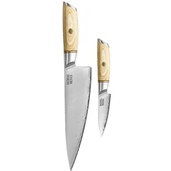 Shinrai Knives - Hikari Damascus 2-delige set - Koksmes + Schilmes