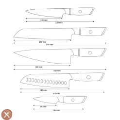 Shinrai Knives - Hikari Damascus 5-delige messenset + Messenblok Cito dubbelzijdig