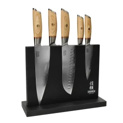 Shinrai Knives - Hikari Damascus 5-delige messenset + Messenblok Dubbelzijdig zwart
