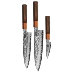 Shinrai Knives - Kigami Exclusive Damascus 3-delige set - Koksmes + Santoku + Schilmes
